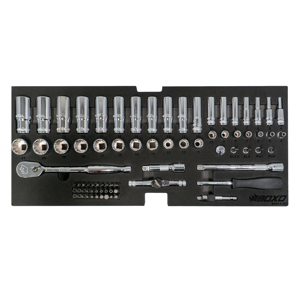 BoxoUSA 113-Piece Metric Tool Set with 2-Drawer Hand Carry Tool Box, Matte Black - G Life UTV Shop Parts