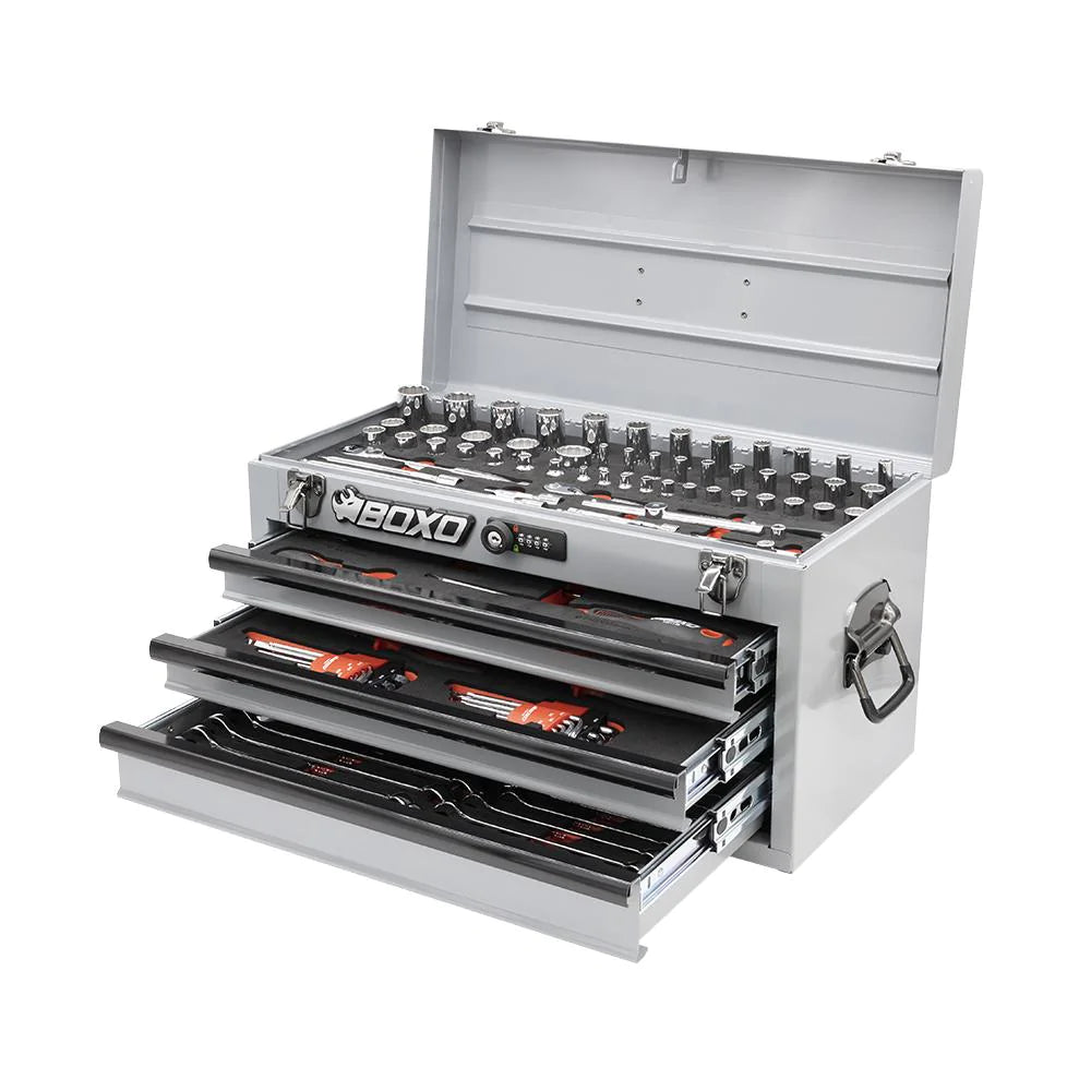 BoxoUSA 117-Piece SAE Tool Set with 3-Drawer Hand Carry Box