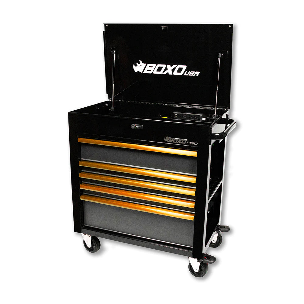 BoxoUSA 35" Pro Series 5-Drawer Service Rolling Cart, Flip Top - G Life UTV Shop Parts