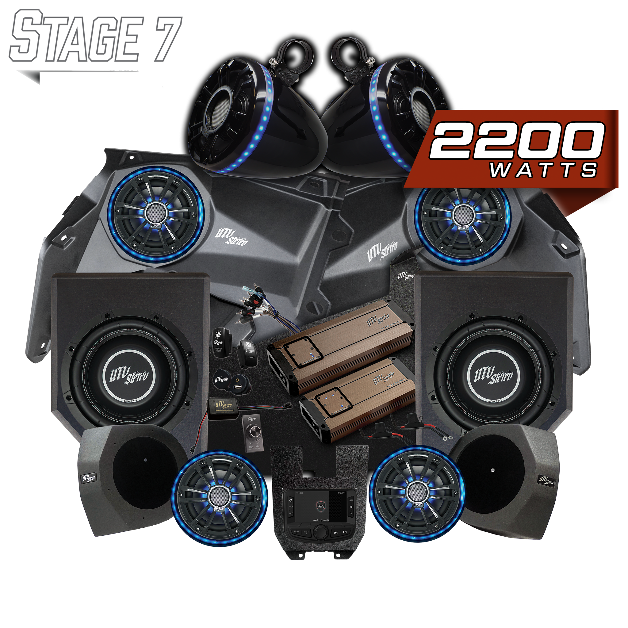 Upgrade to the next loudest kit. Our Stage 7 Elite Kit, with 2200 Watts.