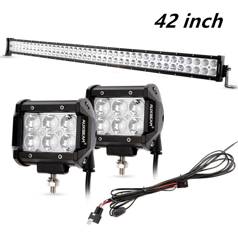 32"/42"/52"Dual Row Combo Light Bar&2pcs 4"Spot Driving Light&Wiring Harness Compatible for Jeep, Pickup, Truck, ATV, Boat, SUV