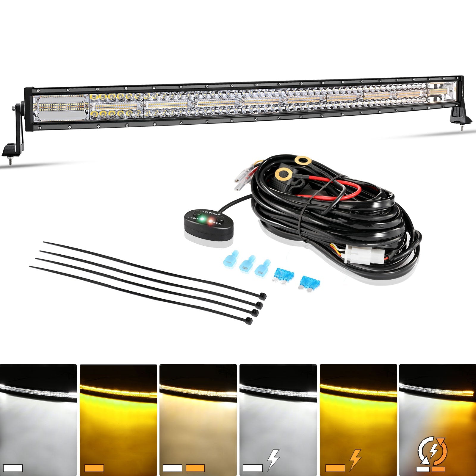 42 Inch 6 Modes White&Amber Curved  Off Road Led Light Bar