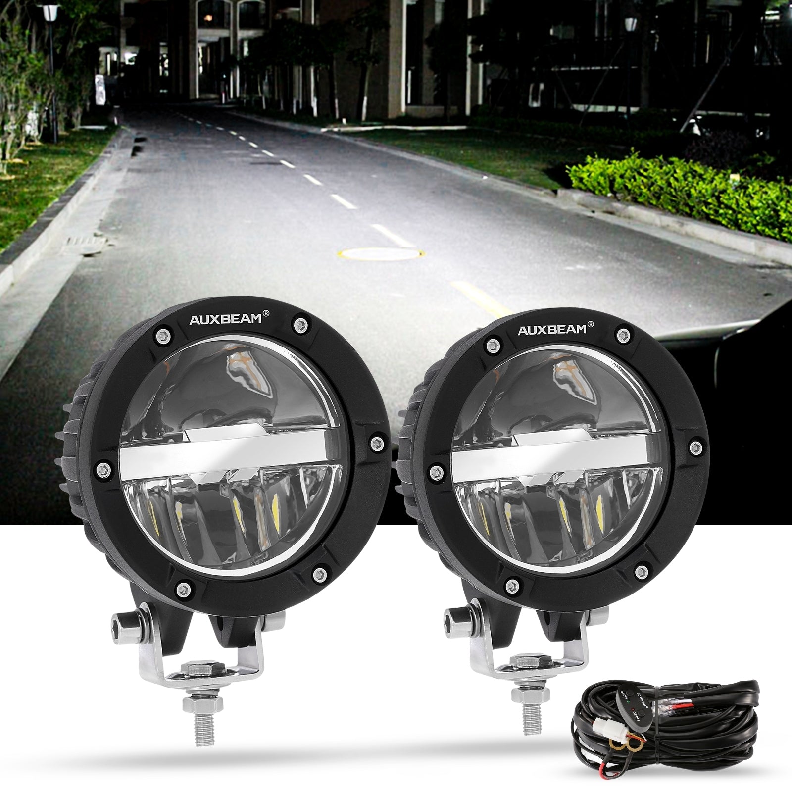 (2pcs/set) 4 Inch 100W Round Offroad LED Driving Lights Combo Beam w/ Wiring Harness