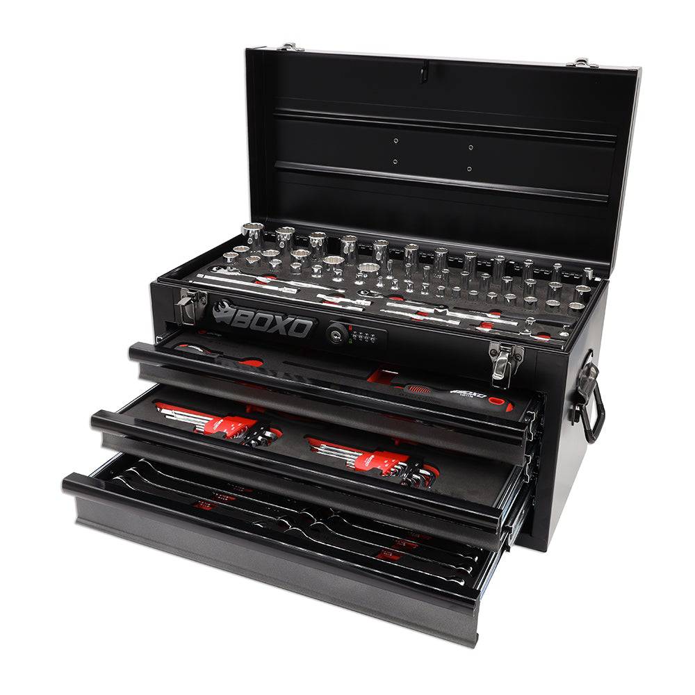 BoxoUSA 117-Piece SAE Tool Set with 3-Drawer Hand Carry Box - G Life UTV Shop Parts