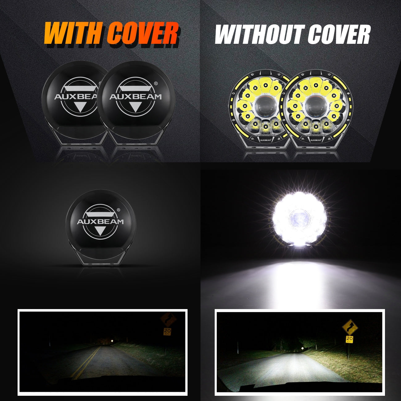 (2pcs/set) 7 Inch 230W 33332LM 360-PRO Series Custom Lens Offroad LED Driving Lights+Amber/Black Covers(Optional) for SUV ATV UTV Jeep Trucks Pickup Boat