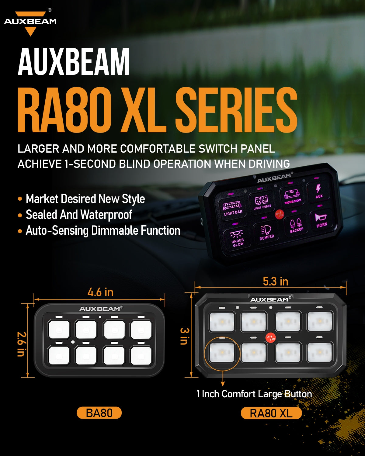 RA80 XL RGB 8 Gang Switch Panel for UTV ATV Side by Sides, Toggle/ Momentary/ Pulsed Modes, Off Road Lights Controller