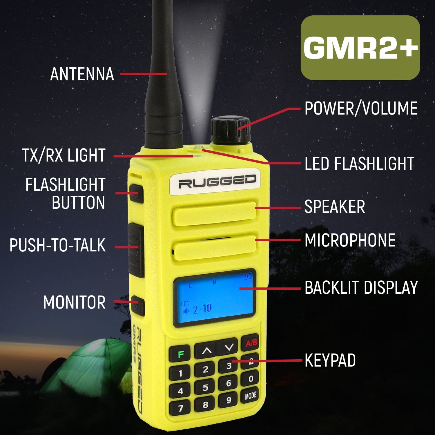 2 PACK - Rugged GMR2 PLUS GMRS and FRS Two Way Handheld Radios - High Visibility Safety Yellow