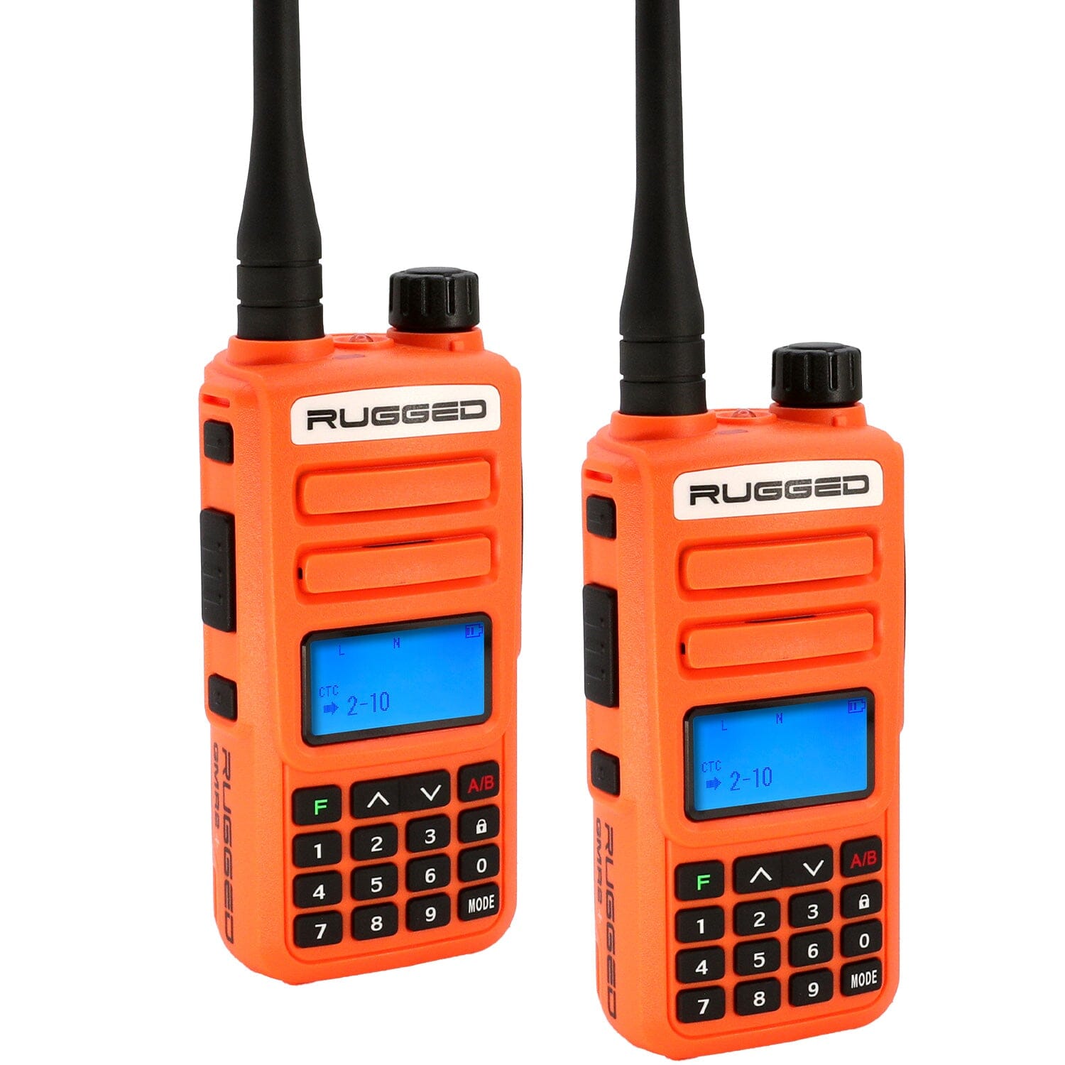 2 PACK - Rugged GMR2 PLUS GMRS and FRS Two Way Handheld Radios - Safety Orange