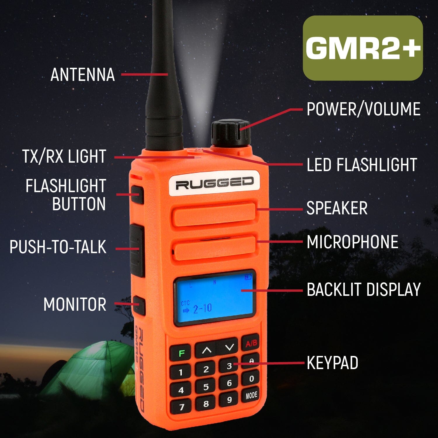 2 PACK - Rugged GMR2 PLUS GMRS and FRS Two Way Handheld Radios - Safety Orange