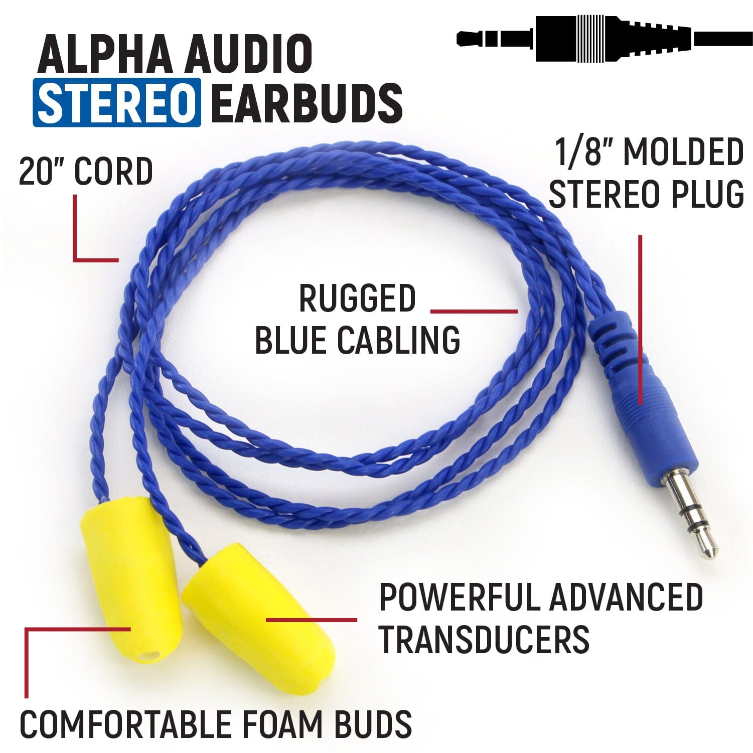 AlphaBud Foam Earbud Speakers - Stereo