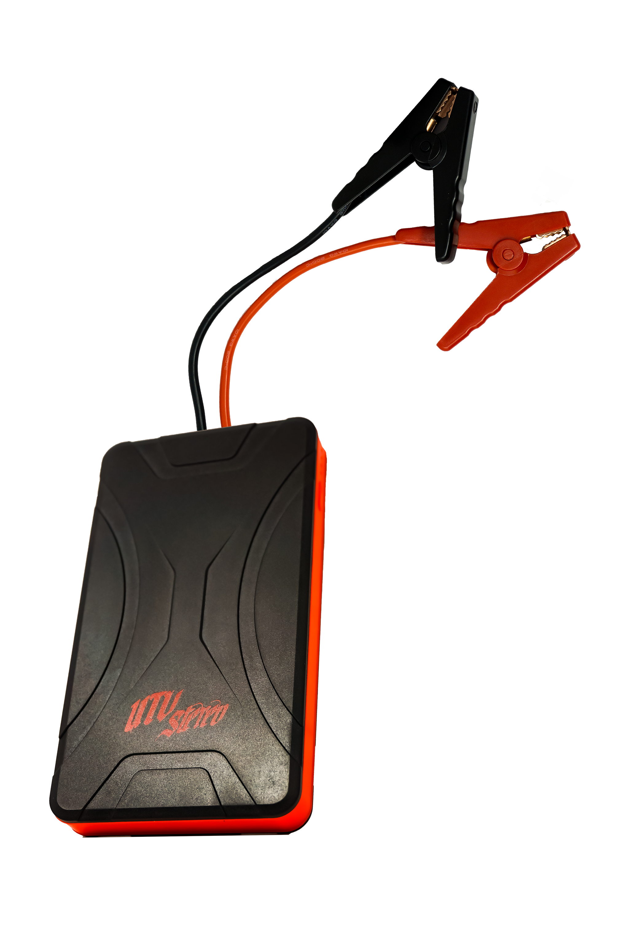 Powersports battery jump starter with included safe-jump cables
